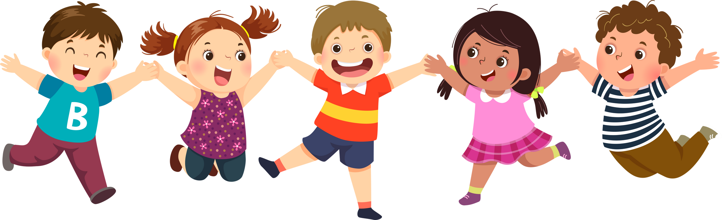 Happy kids jumping and holding hands